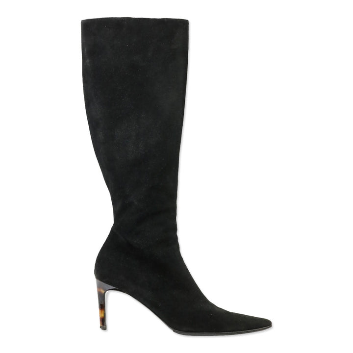 Ralph Lauren Collection Black Suede Zip Knee-High Bootie