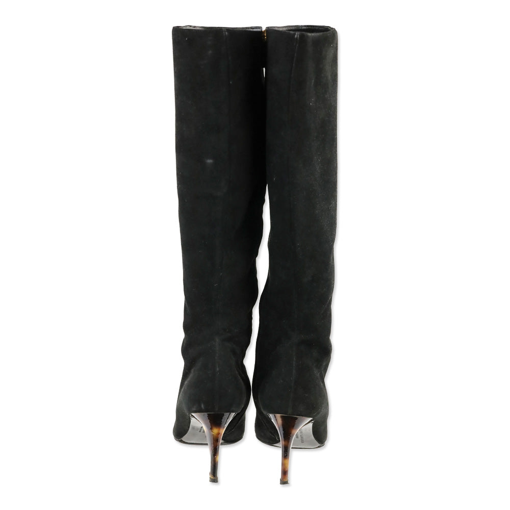 Ralph Lauren Collection Black Suede Zip Knee-High Bootie