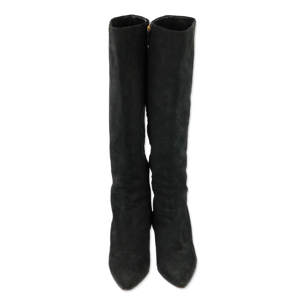 Ralph Lauren Collection Black Suede Zip Knee-High Bootie