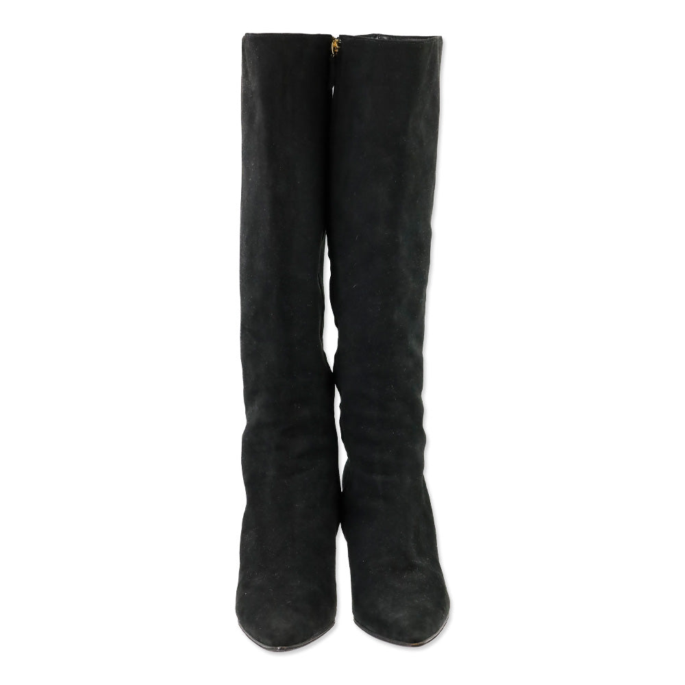 Ralph Lauren Collection Black Suede Zip Knee-High Bootie