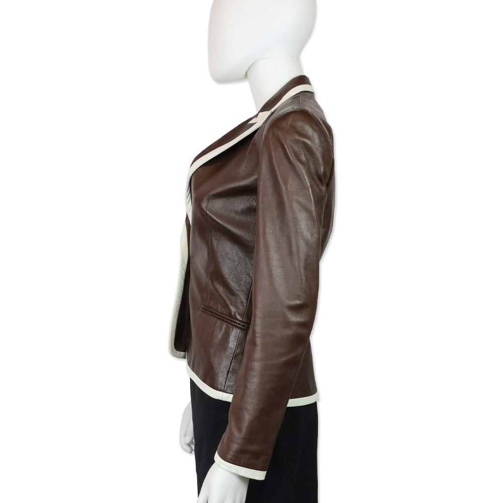 Ralph Lauren Collection Brown Lambskin White-Trim Blazer