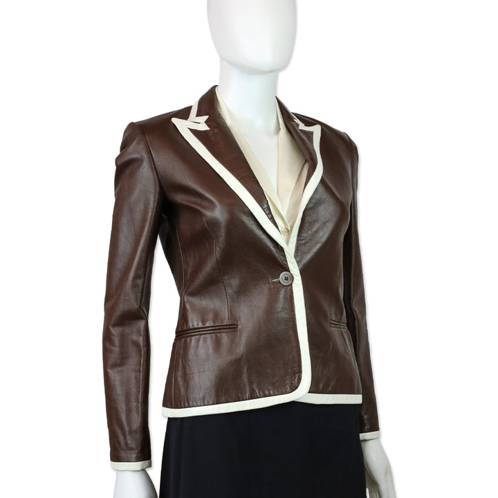 Ralph Lauren Collection Brown Lambskin White-Trim Blazer