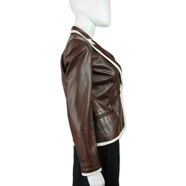 Ralph Lauren Collection Brown Lambskin White-Trim Blazer