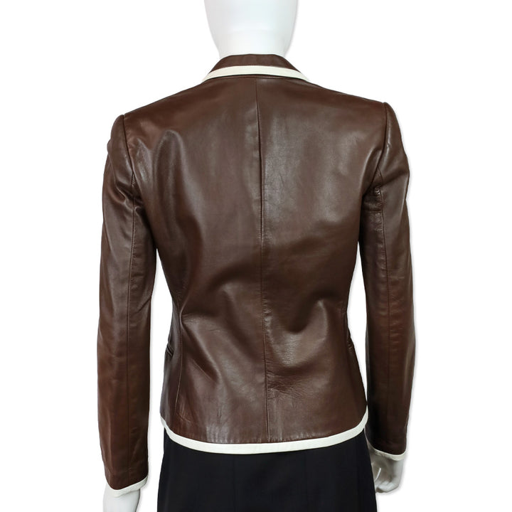 Ralph Lauren Collection Brown Lambskin White-Trim Blazer