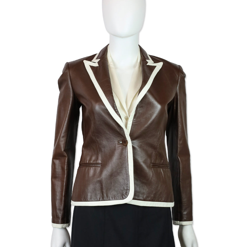 Ralph Lauren Collection Brown Lambskin White-Trim Blazer
