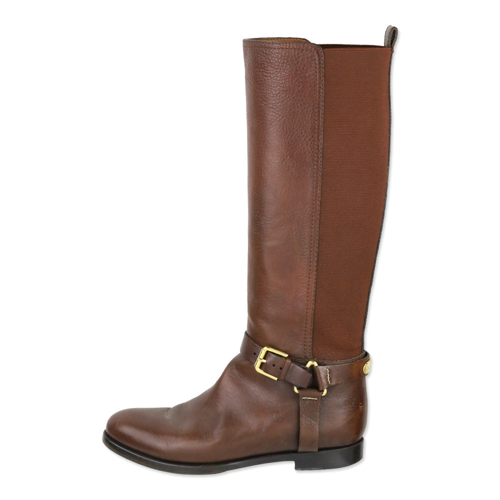 Ralph Lauren Collection Brown Leather Elastic Back Harness Riding Boots