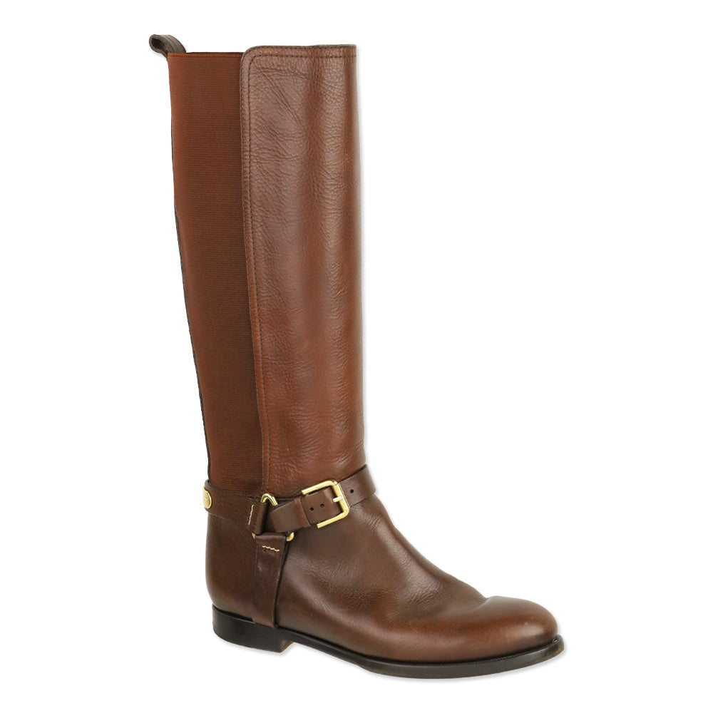 Ralph Lauren Collection Brown Leather Elastic Back Harness Riding Boots