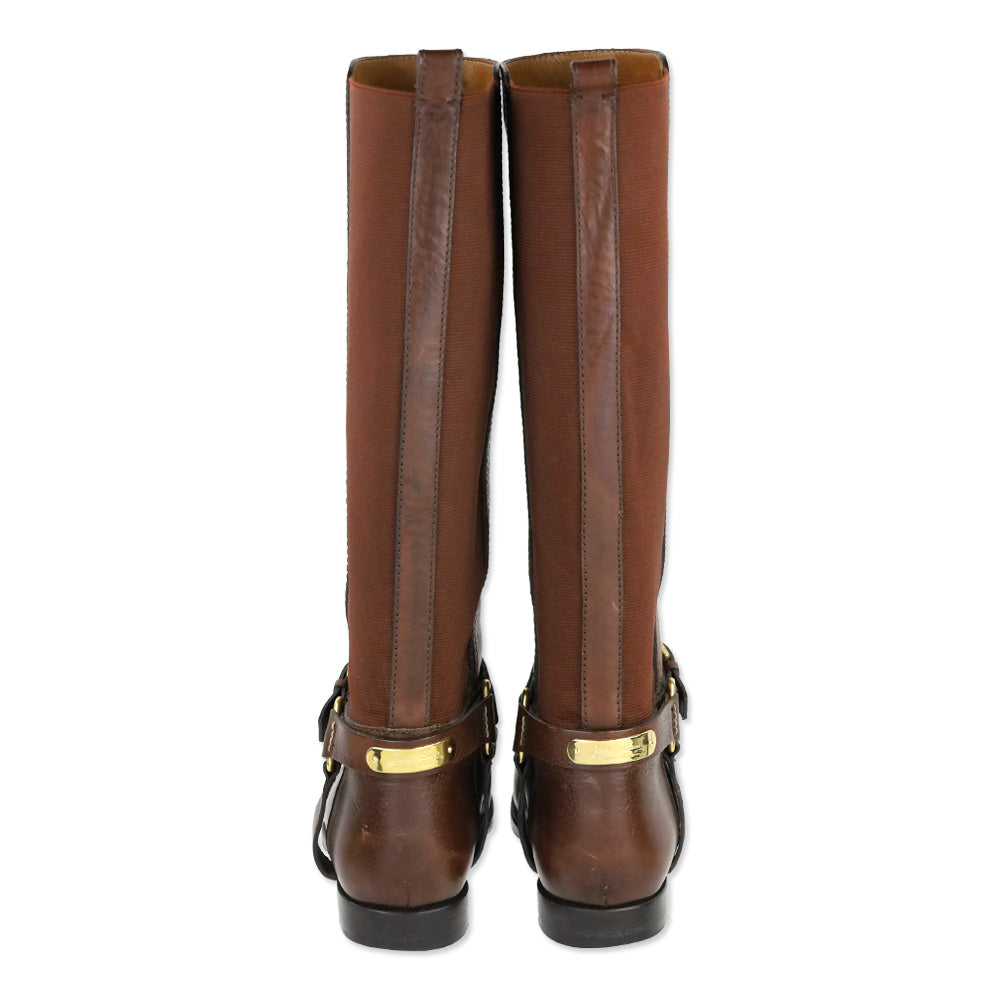 Ralph Lauren Collection Brown Leather Elastic Back Harness Riding Boots