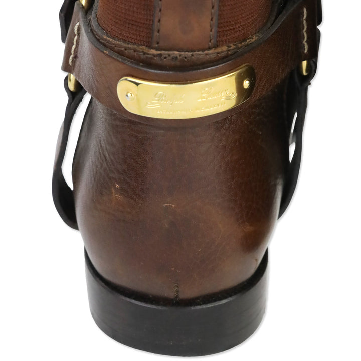 Ralph Lauren Collection Brown Leather Elastic Back Harness Riding Boots