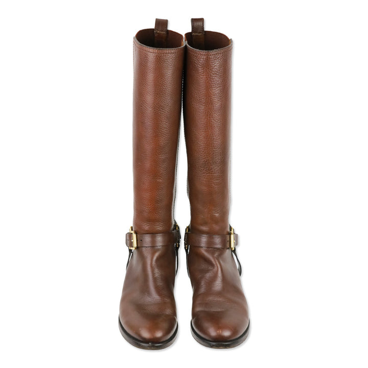Ralph Lauren Collection Brown Leather Elastic Back Harness Riding Boots