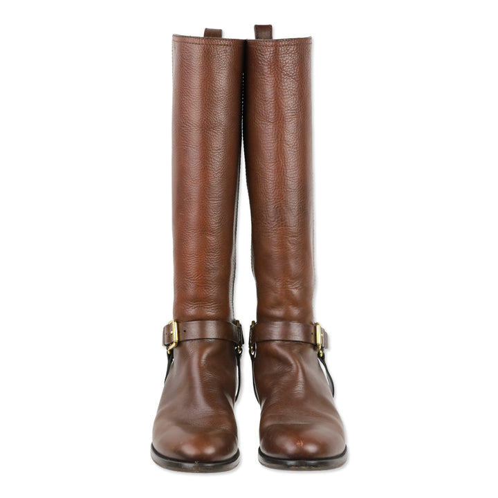 Ralph Lauren Collection Brown Leather Elastic Back Harness Riding Boots