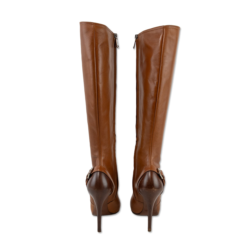 Ralph Lauren Collection Brown Leather Knee High Boots