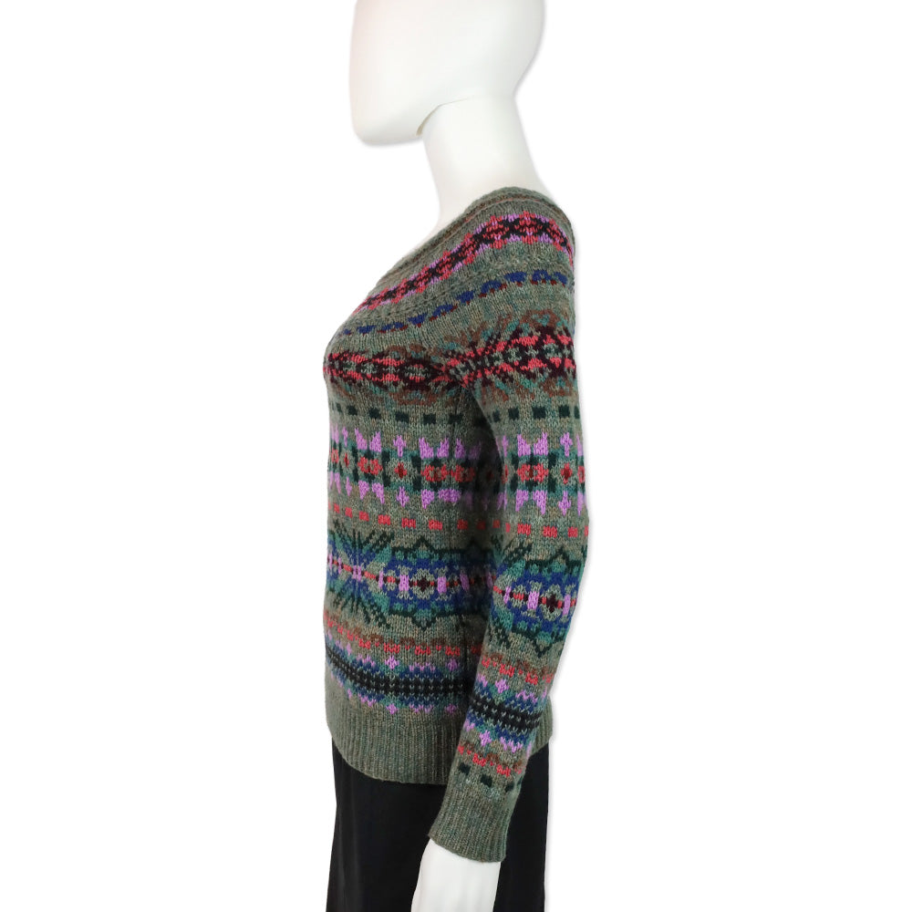 Ralph Lauren Collection Grey Fair Isle Wool/Cashmere Boat Neck Sweater