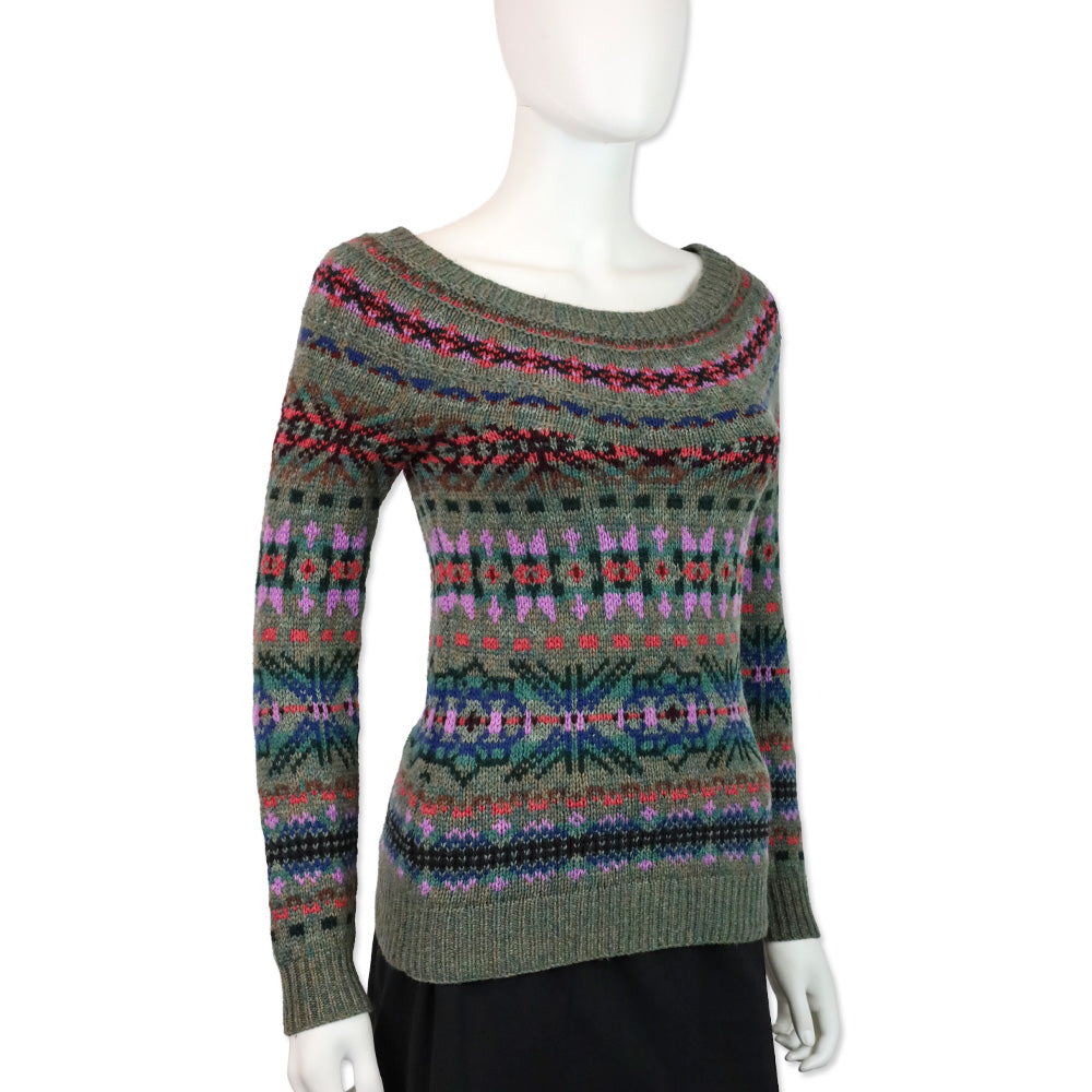 Ralph Lauren Collection Grey Fair Isle Wool/Cashmere Boat Neck Sweater