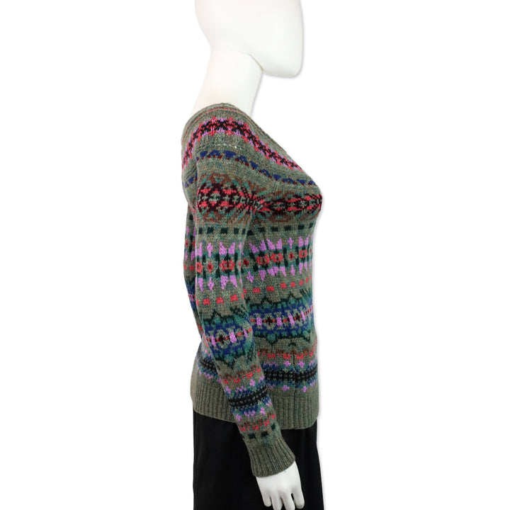 Ralph Lauren Collection Grey Fair Isle Wool/Cashmere Boat Neck Sweater