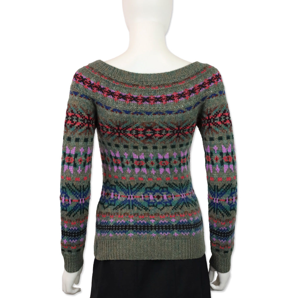 Ralph Lauren Collection Grey Fair Isle Wool/Cashmere Boat Neck Sweater