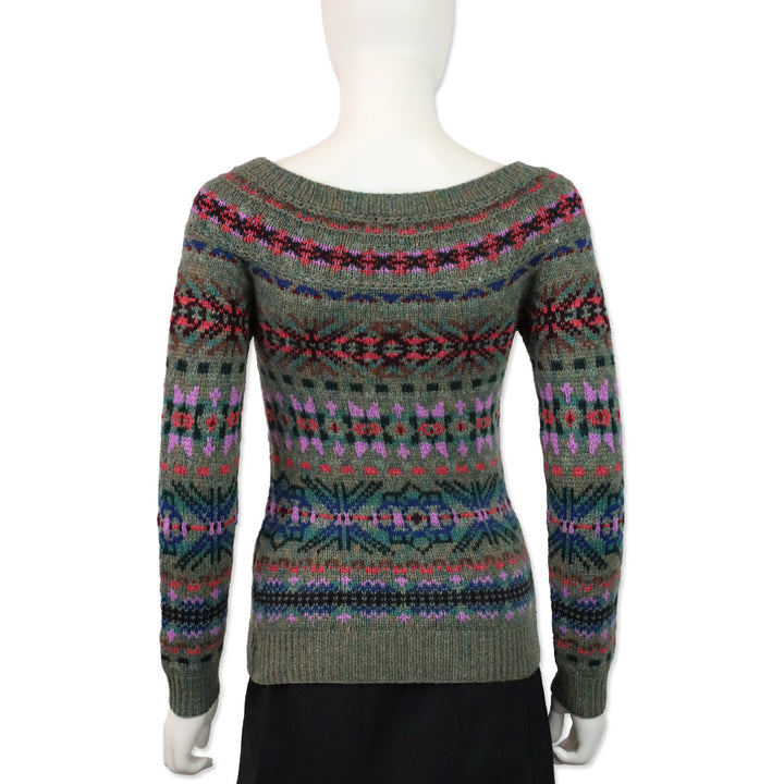 Ralph Lauren Collection Grey Fair Isle Wool/Cashmere Boat Neck Sweater