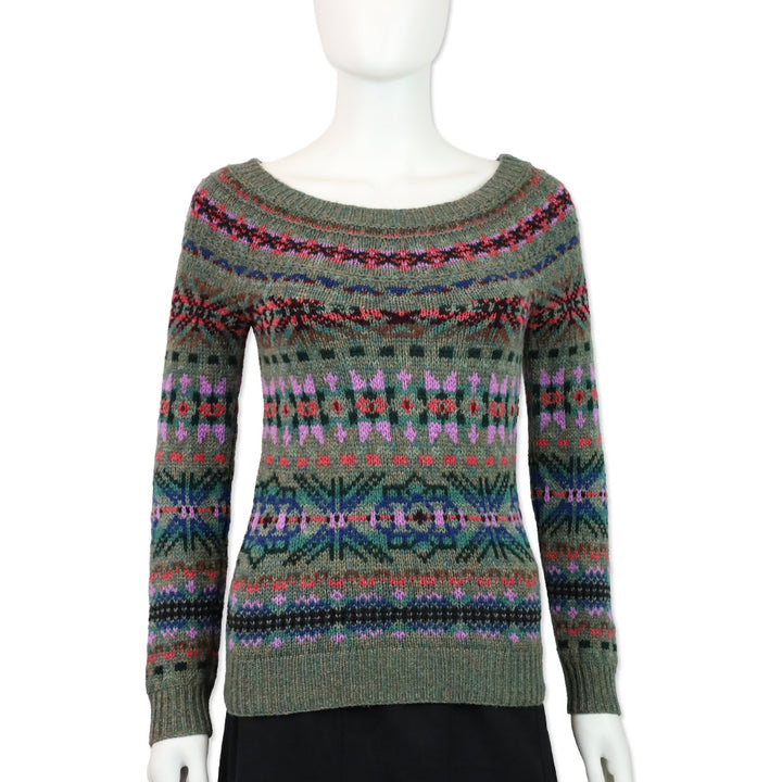 Ralph Lauren Collection Grey Fair Isle Wool/Cashmere Boat Neck Sweater