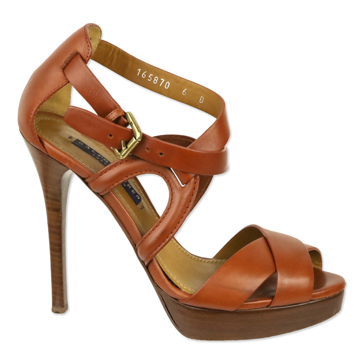 Ralph Lauren Collection Jesita Tan Leather Ankle-Strap Platform Sandals
