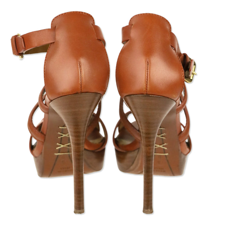 Ralph Lauren Collection Jesita Tan Leather Ankle-Strap Platform Sandals