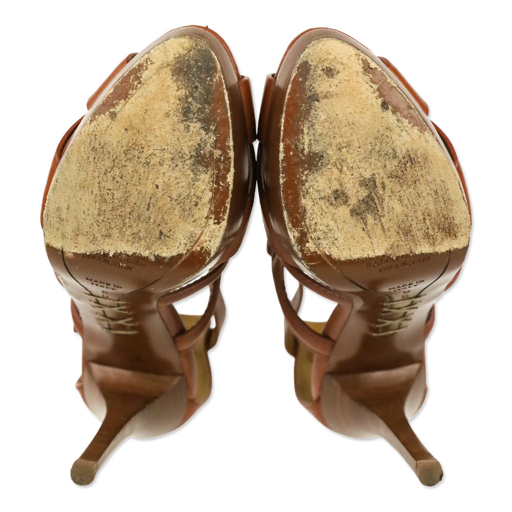 Ralph Lauren Collection Jesita Tan Leather Ankle-Strap Platform Sandals