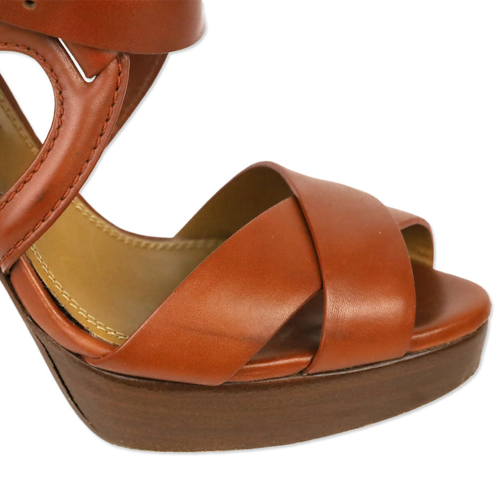 Ralph Lauren Collection Jesita Tan Leather Ankle-Strap Platform Sandals