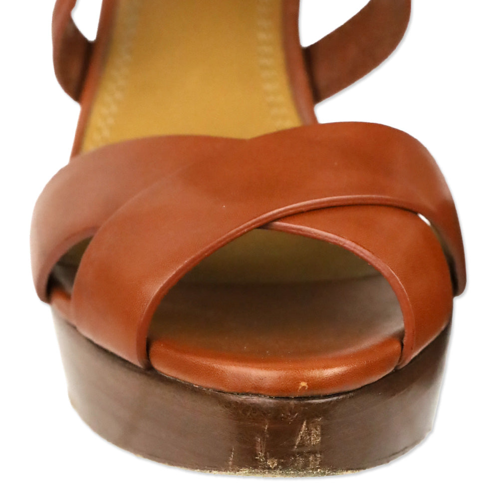 Ralph Lauren Collection Jesita Tan Leather Ankle-Strap Platform Sandals