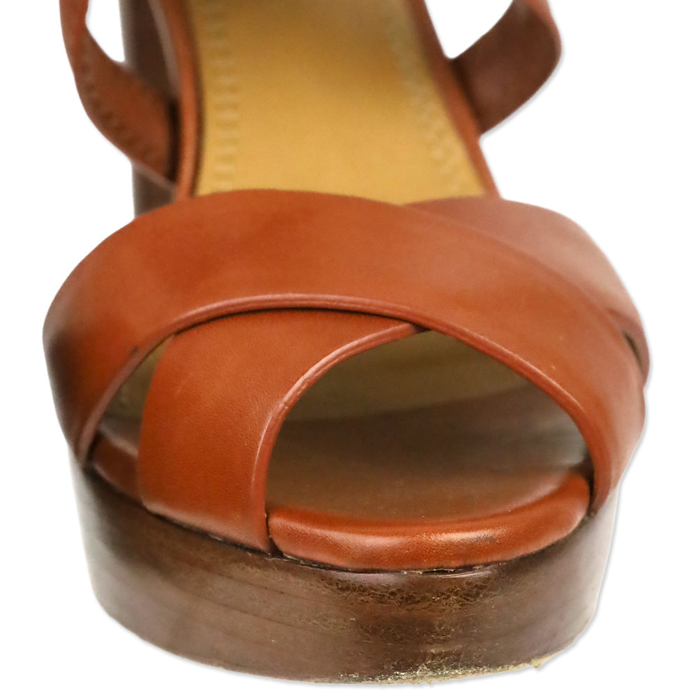 Ralph Lauren Collection Jesita Tan Leather Ankle-Strap Platform Sandals