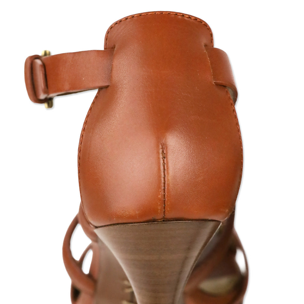 Ralph Lauren Collection Jesita Tan Leather Ankle-Strap Platform Sandals