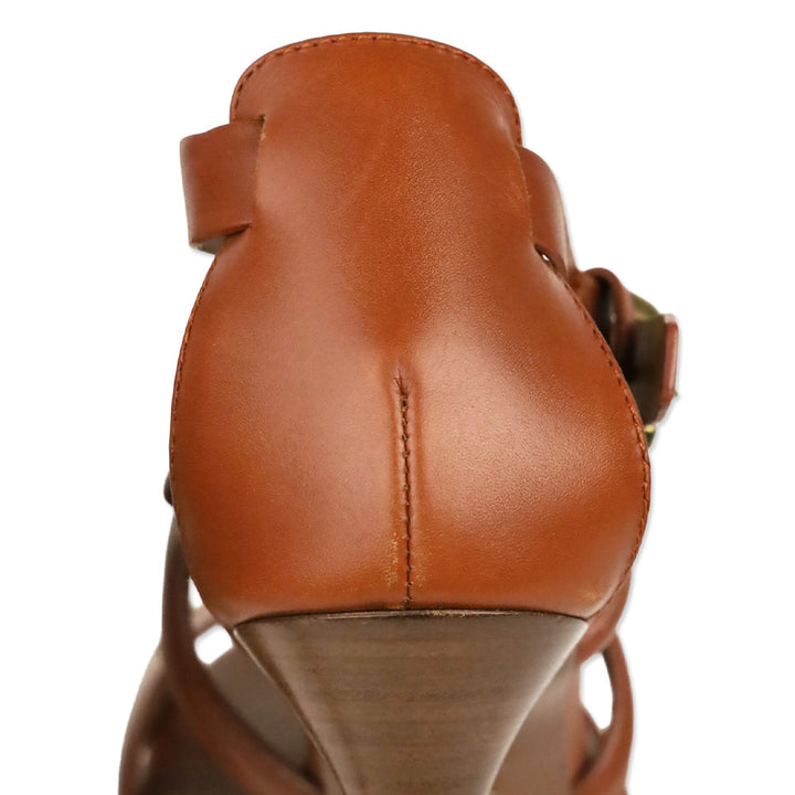 Ralph Lauren Collection Jesita Tan Leather Ankle-Strap Platform Sandals
