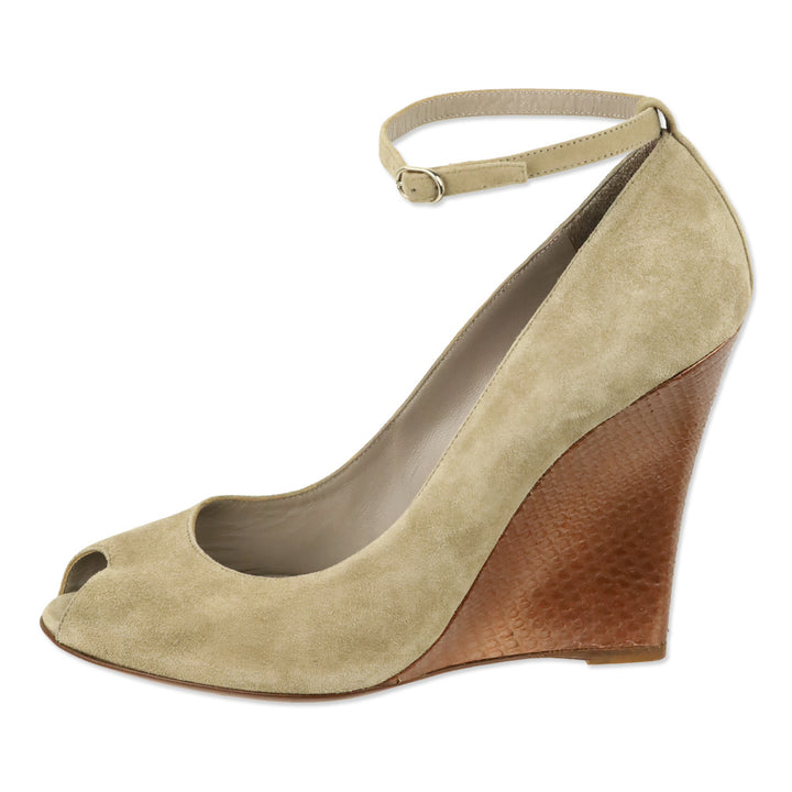 Ralph Lauren Collection Taupe Suede Ankle-Strap Wedge Pump