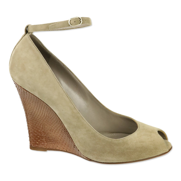 Ralph Lauren Collection Taupe Suede Ankle-Strap Wedge Pump