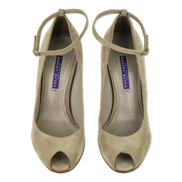 Ralph Lauren Collection Taupe Suede Ankle-Strap Wedge Pump