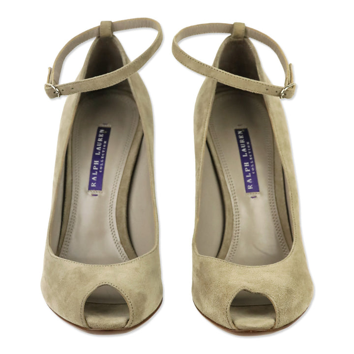 Ralph Lauren Collection Taupe Suede Ankle-Strap Wedge Pump