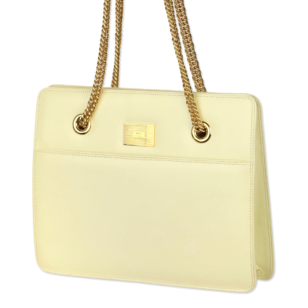 Ralph Lauren Cream Brushed Leather Gold Chain Shoulder Bag