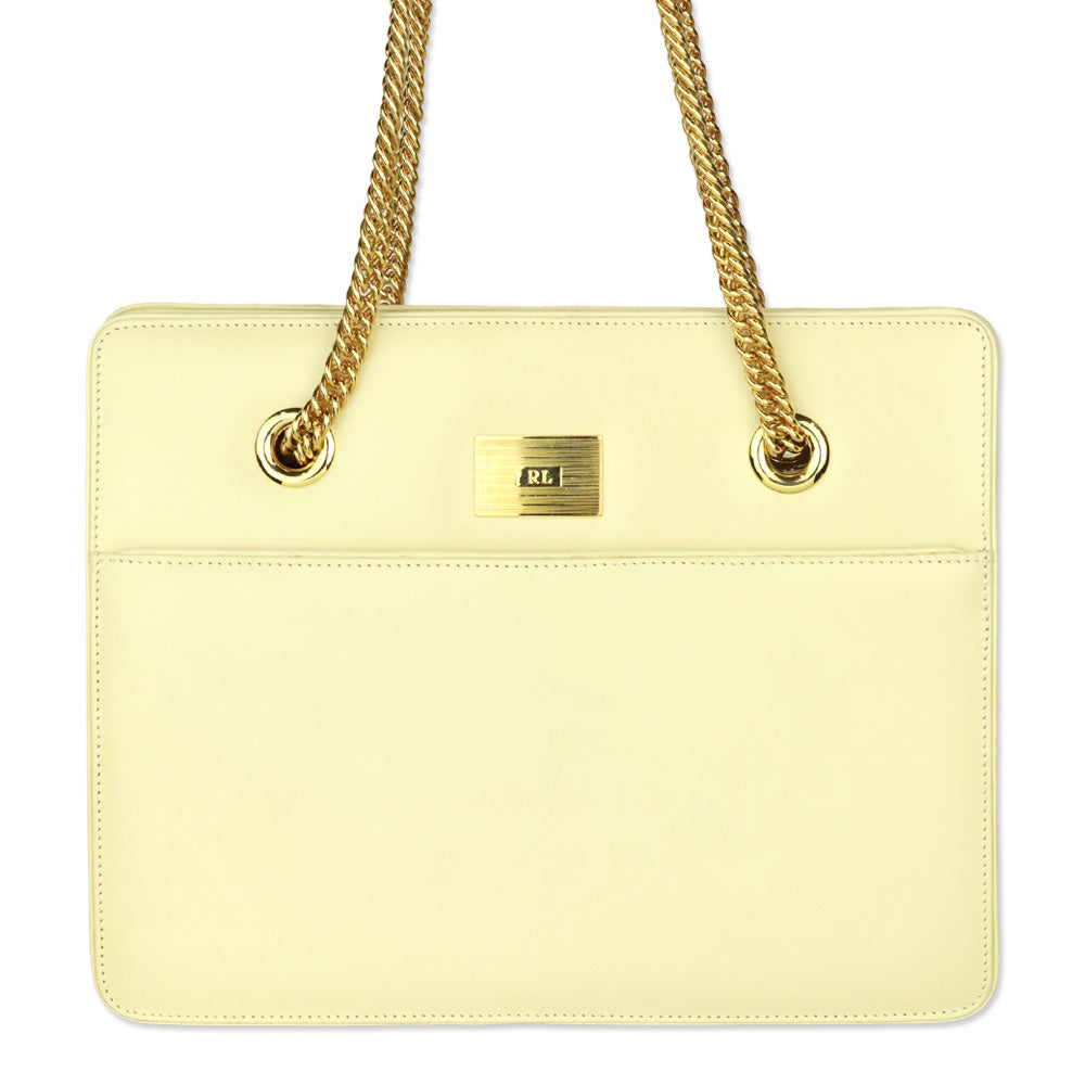 Ralph Lauren Cream Brushed Leather Gold Chain Shoulder Bag