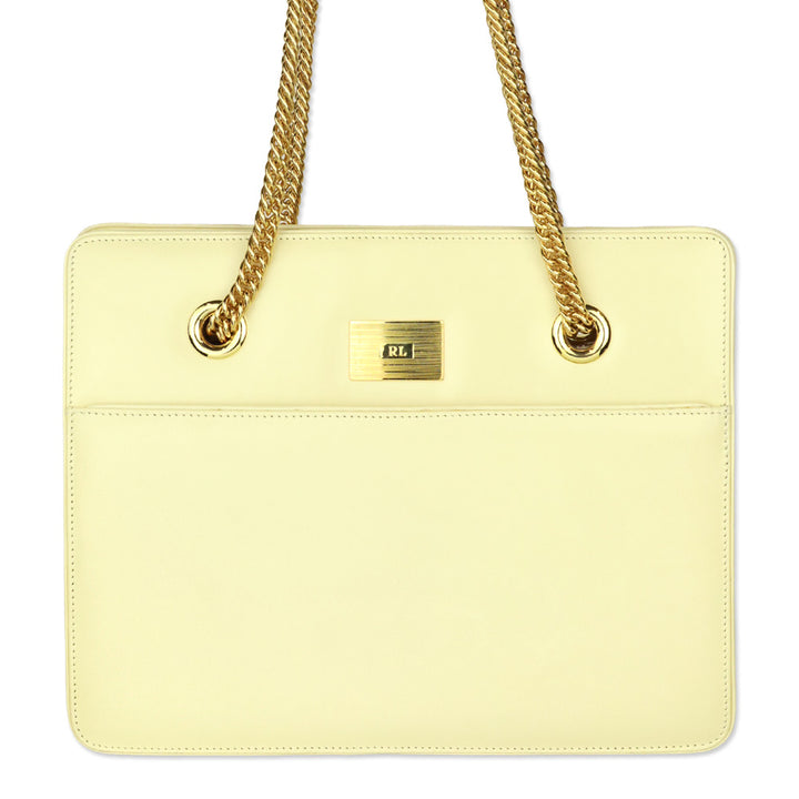 Ralph Lauren Cream Brushed Leather Gold Chain Shoulder Bag