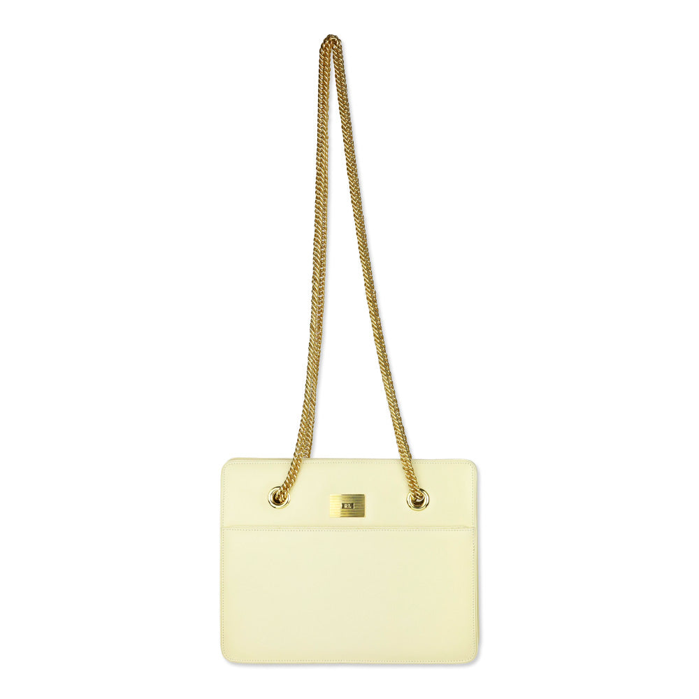 Ralph Lauren Cream Brushed Leather Gold Chain Shoulder Bag