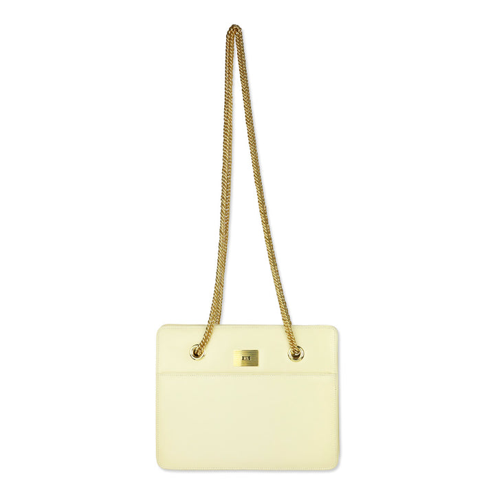 Ralph Lauren Cream Brushed Leather Gold Chain Shoulder Bag