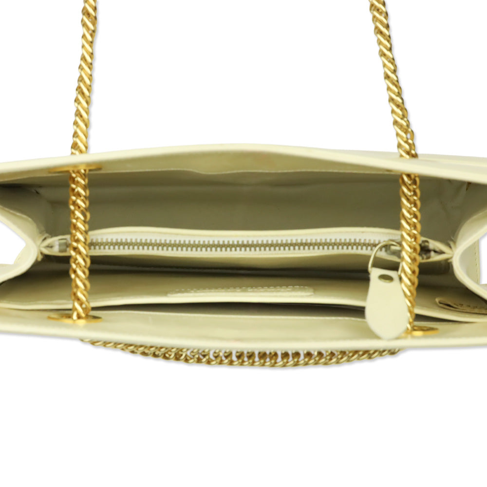 Ralph Lauren Cream Brushed Leather Gold Chain Shoulder Bag