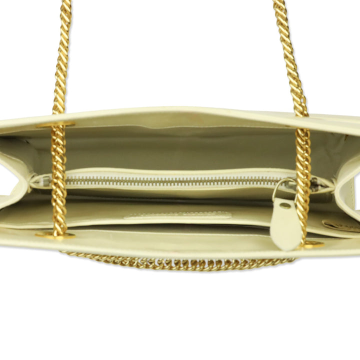 Ralph Lauren Cream Brushed Leather Gold Chain Shoulder Bag