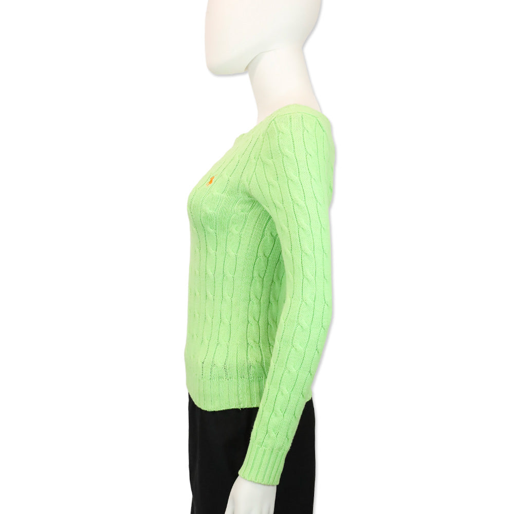 Ralph Lauren Lime Green Cable Knit Boat Neck Sweater