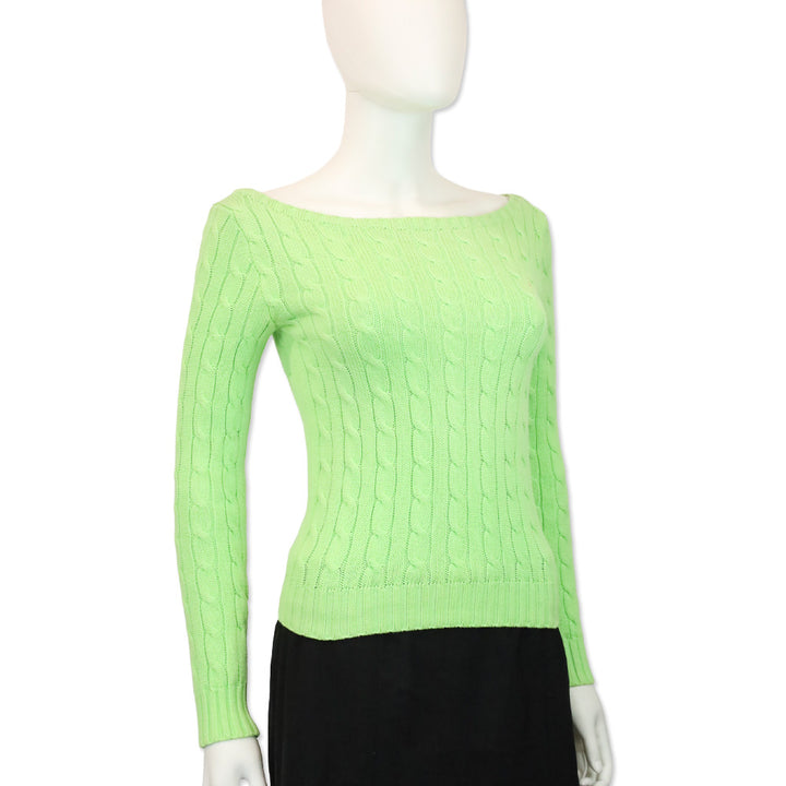 Ralph Lauren Lime Green Cable Knit Boat Neck Sweater