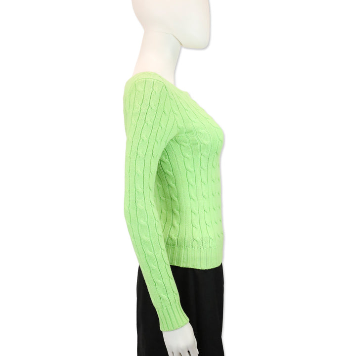 Ralph Lauren Lime Green Cable Knit Boat Neck Sweater