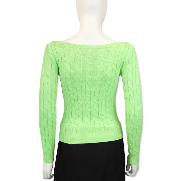 Ralph Lauren Lime Green Cable Knit Boat Neck Sweater