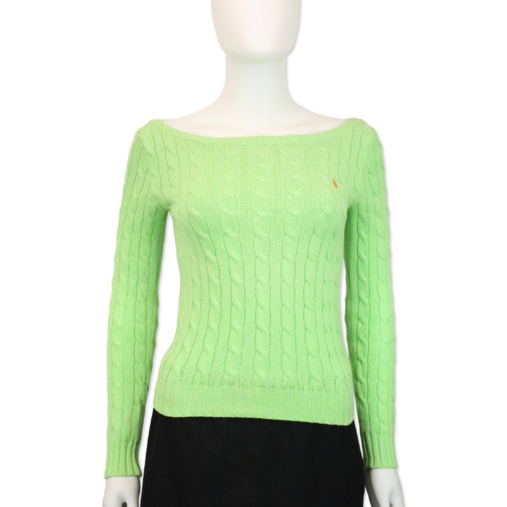 Ralph Lauren Lime Green Cable Knit Boat Neck Sweater