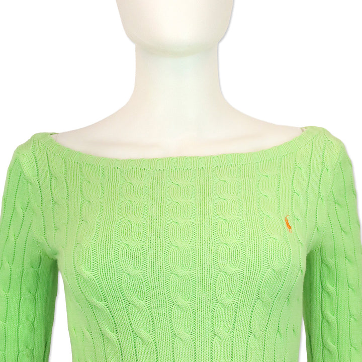Ralph Lauren Lime Green Cable Knit Boat Neck Sweater