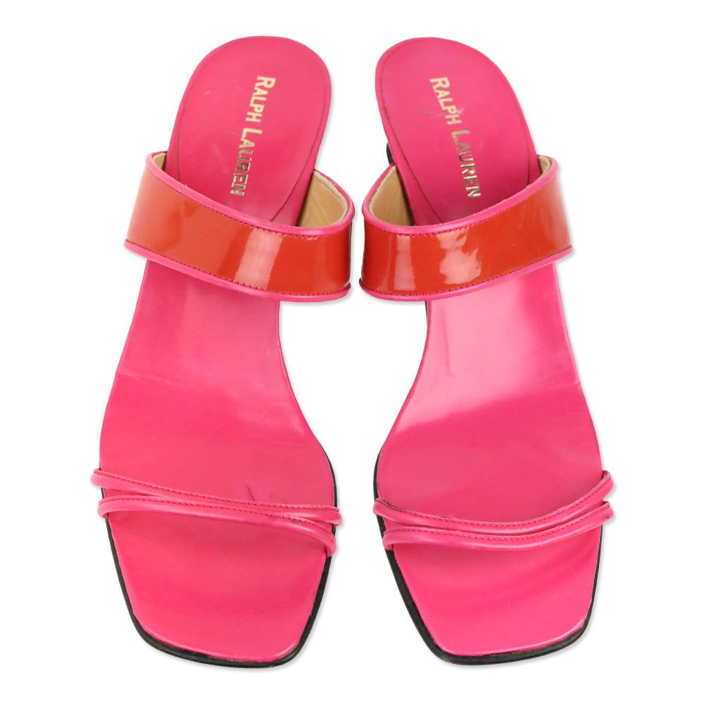 Ralph Lauren Pink Leather/Red Patent Mule Sandal