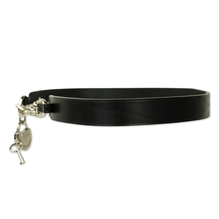 Ralph Lauren Silver-Tone Padlock-Charm Black Leather Belt