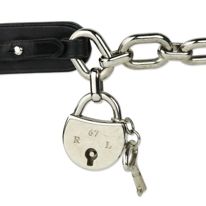 Ralph Lauren Silver-Tone Padlock-Charm Black Leather Belt